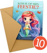 10x Uitnodiging kinderfeestje + Enveloppen | Uitnodiging verjaardag | Jongen of meisje | Uitnodigingskaarten + kraft envelop | Verjaardag Feest | Zeemeermin