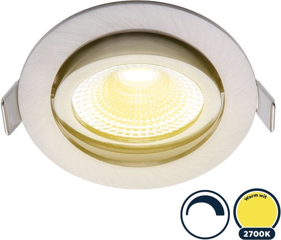 Foto: Led inbouwspot badkamer nikkel rvs warm wit 2700k kantelbaar 5w vervangt 50w zaagmaat 75mm buitenmaat 85mm 23mm diep