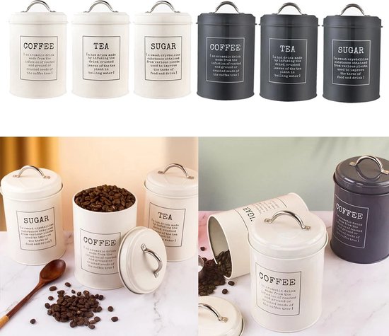 Elite Chef Thee Koffie en Suiker Canisters Set, 3 Pack Roestvrijstalen