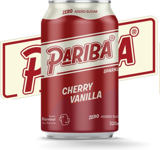 Pariba Cherry Vanilla 24 x 32cl blik - frisdrank - zonder toegevoegde suikers - kersen vanille smaak - laag in calorieën