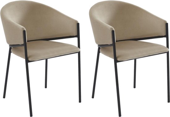 PASCAL MORABITO Set van 2 stoelen met armleuningen van velours en zwart metaal - Beige - ORDIDA - van Pascal Morabito L 53 cm x H 80 cm x D 61 cm
