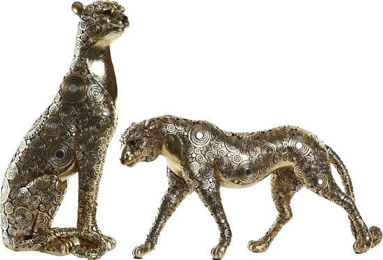 Items Home decoratie dieren beelden - set 2x - luipaard - goud - voor binnen