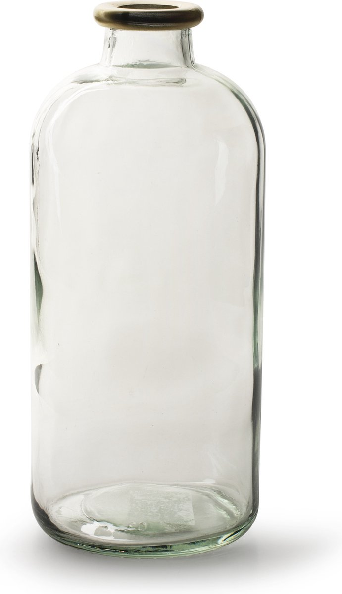 Jodeco Bloemenvaas Jardin met gouden rand - helder transparant glas - D11 x H25 cm - flesvaas