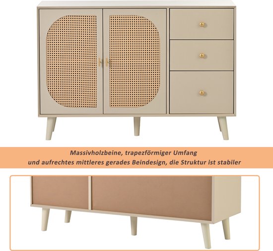 Sweiko Woonkamer ladekast, opbergkast, zijpaneel, TV tafel, met deuren en lades, met grote opbergruimte, beige, breedte 120 cm