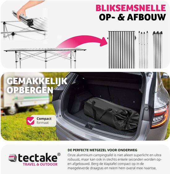 tectake® - Campingtafel - Opvouwbaar - Incl. draagtas - 140 x 70 cm - Grijs - 401170 van TecTake — afbeelding 5