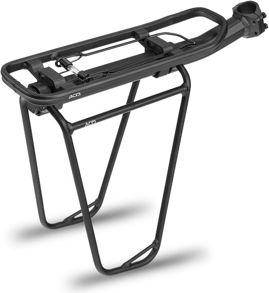 ACID bagagedrager met bevestiging voor fietstassen - Geschikt voor mountainbike - max. 10 kg Draagvermogen - met Zadelpenhouder en Veerklem - Minimalistisch - Zwart
