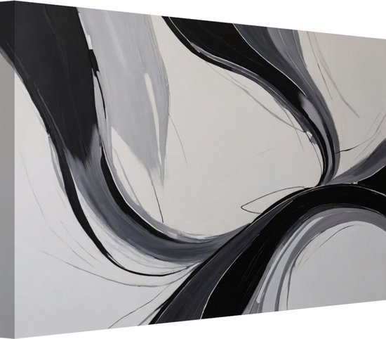 Minimal art zwart wit wanddecoratie - Abstract expressionisme wanddecoratie - Muurdecoratie Minimalistisch - Landelijk schilderij - Schilderijen canvas - Muurdecoratie slaapkamer 70x50 cm