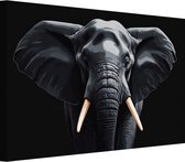 Olifant met zwarte achtergrond wanddecoratie - Olifant portret - Schilderij op canvas Dier - Woonkamer decoratie industrieel - Schilderij op canvas - Slaapkamer accessoires 70x50 cm