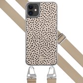 Hoesje met beige koord - Geschikt voor iPhone 11 - Almond dots - Verstelbaar & verwisselbaar koord - TPU backcover - Beige - Leuke Telefoonhoesjes