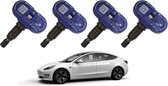Set (4 st) TPMS Bluetooth sensoren voor TESLA Model Y, Model 3, Model S met zwart ventiel. Bouwjaar zie productbeschrijving.