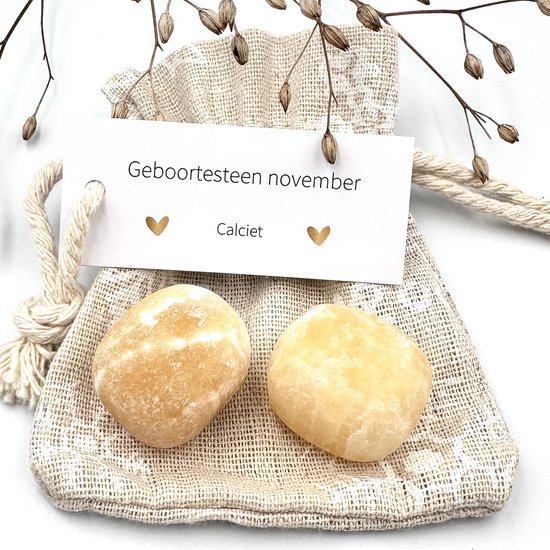 Pierre de naissance de novembre - Sac à neige tambour calcite - Pierres précieuses - Pierre câline - Félicitations - Cadeau d'anniversaire homme/femme - Porte-bonheur - Cadeau boîte aux lettres