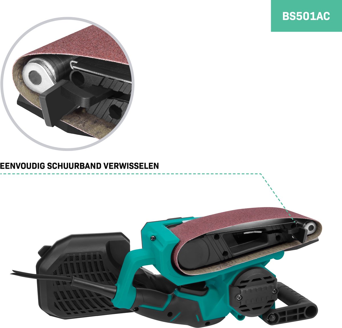VONROC Bandschuurmachine 710W – Incl. 6 schuurbanden – variabele snelheid – foto 3