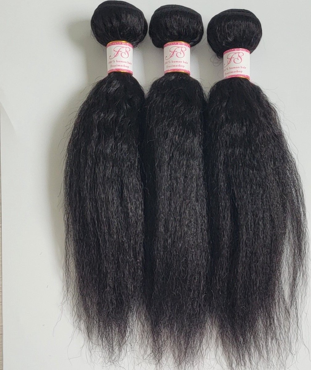 Braziliaanse Remy yaki weave - 16 inch kinky steil human hair extensions- 1 stuks kleur 1b Natuurijk zwart