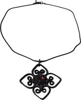 Ketting kinderen zwart met rode strass punten