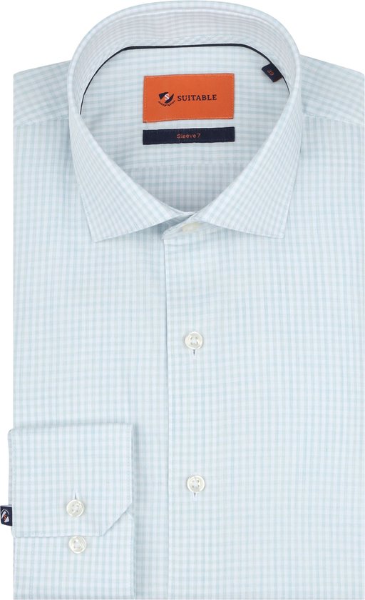 Suitable - Overhemd Extra Lange Mouwen Twill Ruit Lichtgroen - Heren - Maat 40 - Slim-fit