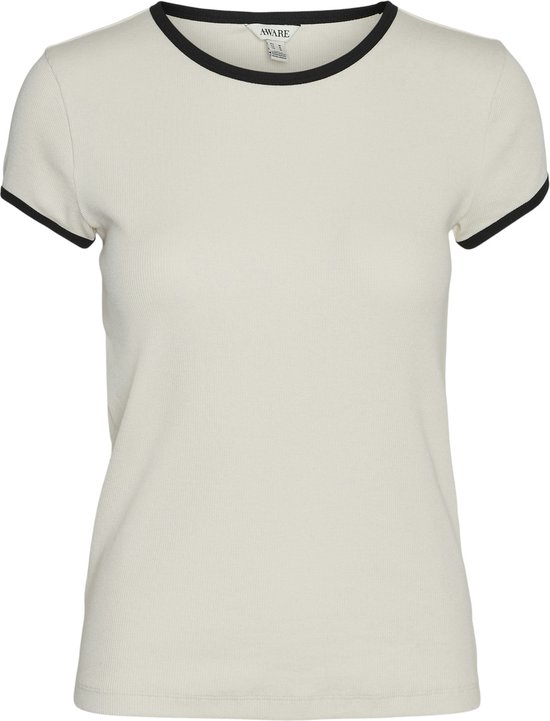 Vero Moda T-shirt Vmjacquetta Ss O-neck T-shirt Vma 10306907 Birch/black Dames Maat - S