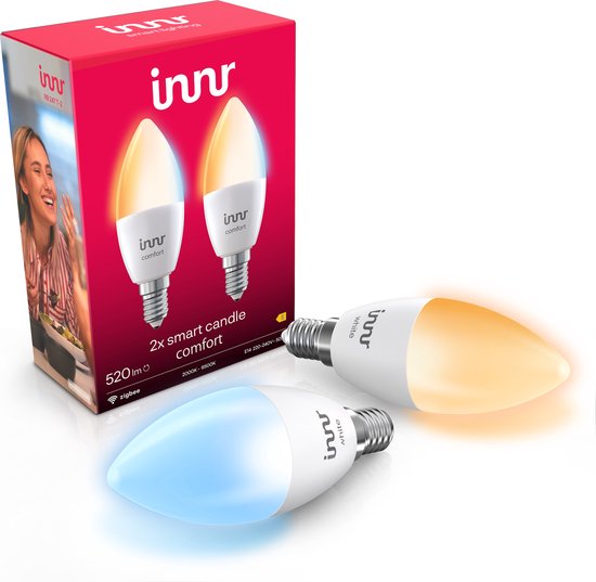 Innr Zigbee E14 Smart LED kaarslamp - warm-koel wit - werkt met Philips Hue*, Amazon Echo (4e generatie) en SmartThings - 520 lumen - Ambiance - 2-pack