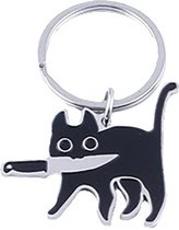 Schattige Zwarte Kat met Mes Sleutelhanger / Ketting - Trendy Sleutelhanger - Bekend van TikTok en Instagram!