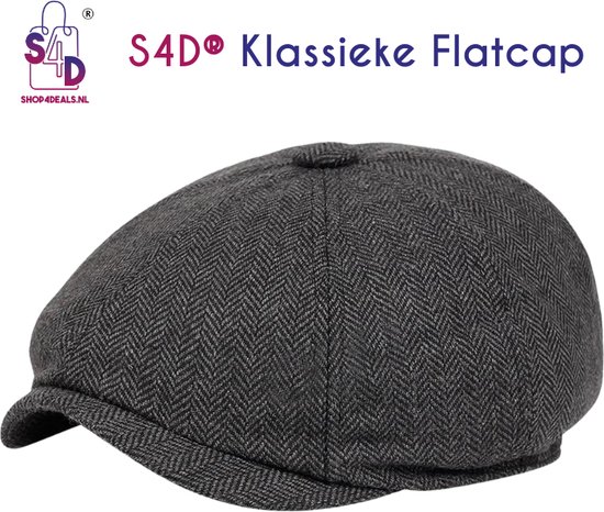 S4D® - Flat Caps Heren - Flat Cap - Baret Heren - Stijlvolle Klassieke Flatcap - One Size - Zwart Met Grijs