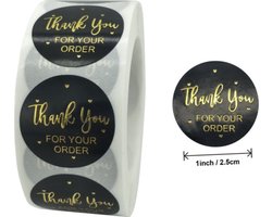 Knaak Thank You Stickers Rol - 500 Stuks - 25mm Rond - Zwart met Goud Bedrukking - Cadeau Verpakking