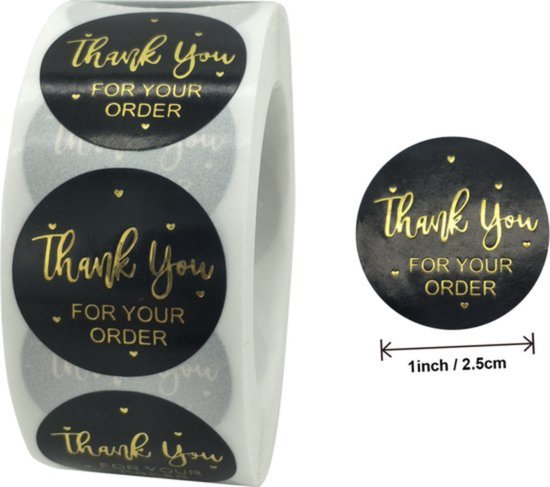 Knaak Thank you stickers - 500 stuks - 25 mm - Zwart/ Goud