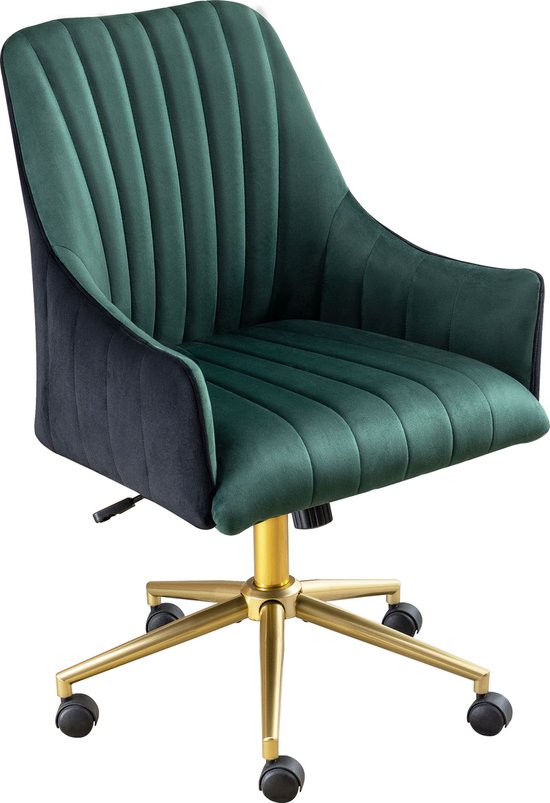 Merax Luxe Bureaustoel - Verstelbare Stoel - Velvet Draaibaar Kantoorstoel met Wielen