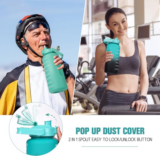 Bouteille d'eau avec marqueurs de temps – Bouteille de motivation – Bouteille avec paille – Bouteille de sport – Bouteille de changement de Style de vie