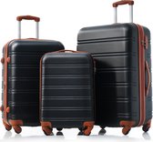 Hardside-kofferset, koffer, bagageset met spinnerwielen, botsbeschermingshoek, 3-delige set, TSA-slot, uitbreidbaar, handbagage (20/24/28, Zwart+Bruin)