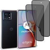Geschikt voor Motorola Edge 40 Pro - Hoesje + 2x Screenprotector – Gehard Glas Cover + Shock Proof Case - Transparant