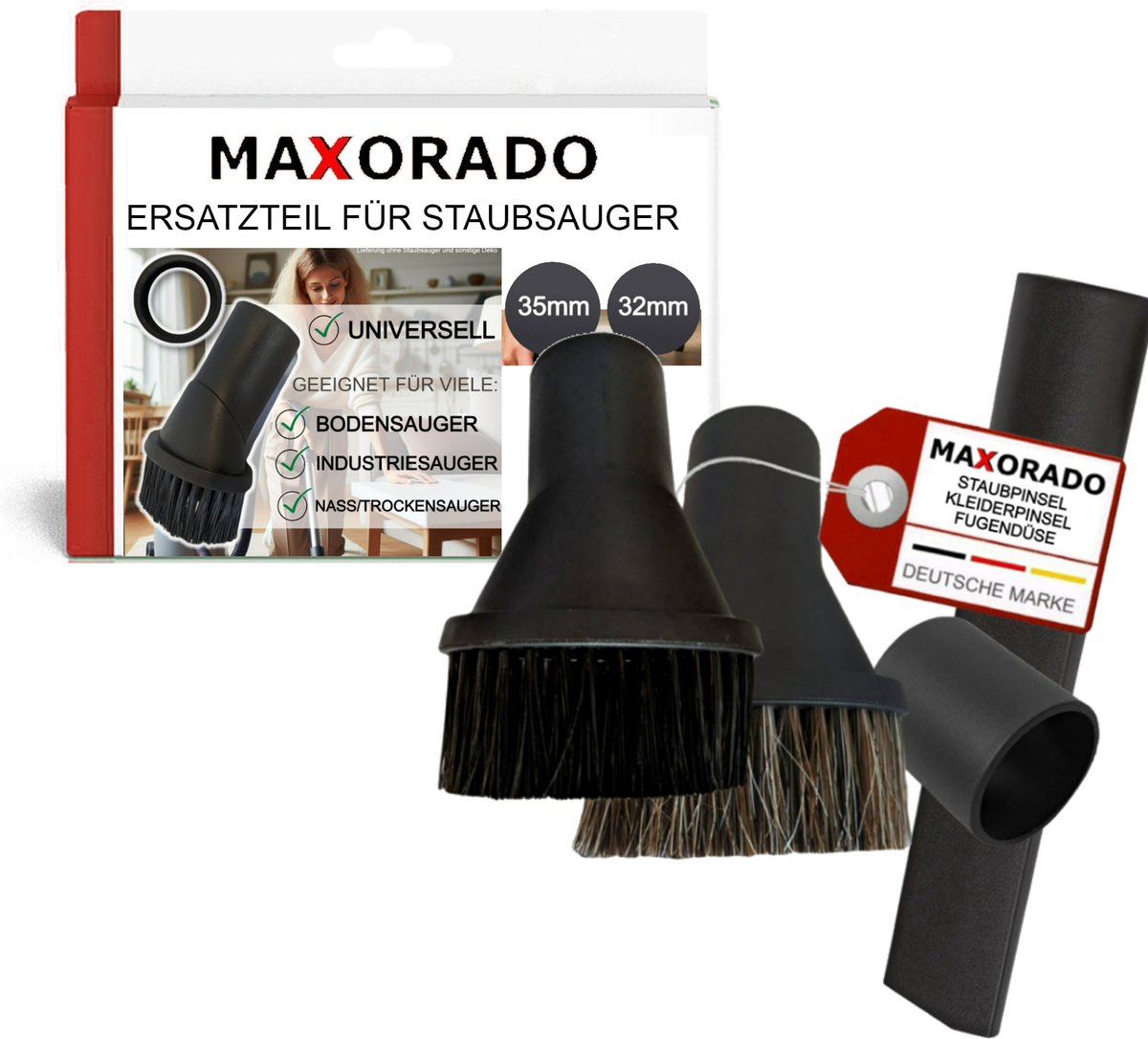 Maxorado Stofzuiger Set 3-delig - Voegenzuigmond + 2x Meubelborstel geschikt voor Hyla stofzuiger – Universeel voor 32 mm/35 mm aansluiting - EST, Defender, GST, NST, TOP