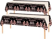 2x Tafelkleed Laken 80 Jaar Verjaardag Versiering Tafeldecoratie Feest Rose/Zwart Tafellaken Plastic Tafelzeil 274*137cm