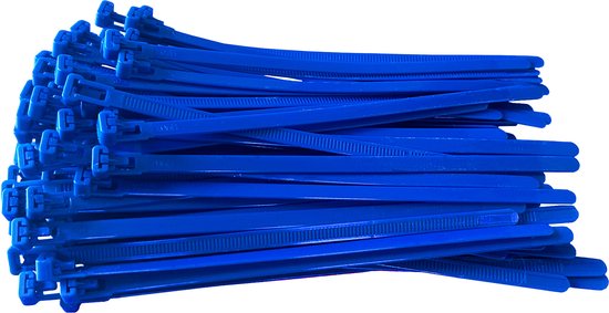Kortpack - Hersluitbare Kabelbinders/Tyraps - 200mm lang x 7.6mm breed - 100 Stuks per verpakking - Blauw - Volledig herbruikbaar - (099.0438)
