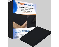 Premium - hoeslaken- jersey- stretch-Lits-Jumeaux- 190x220+40cm- geschikt voor boxspring- Zwart