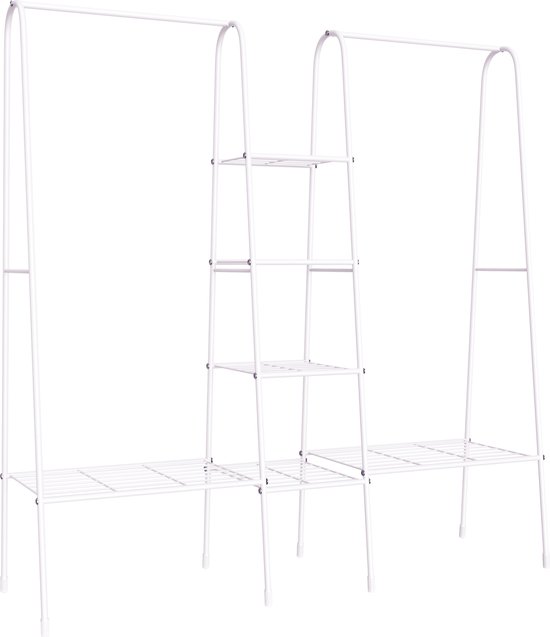 HOMCOM Kledingrek met 4-laagse planken draadnet voor thuiskantoor wit 850-130
