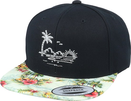Hatstore- Palm Beach Sunset Black/Floral Mint Snapback - Iconic Cap