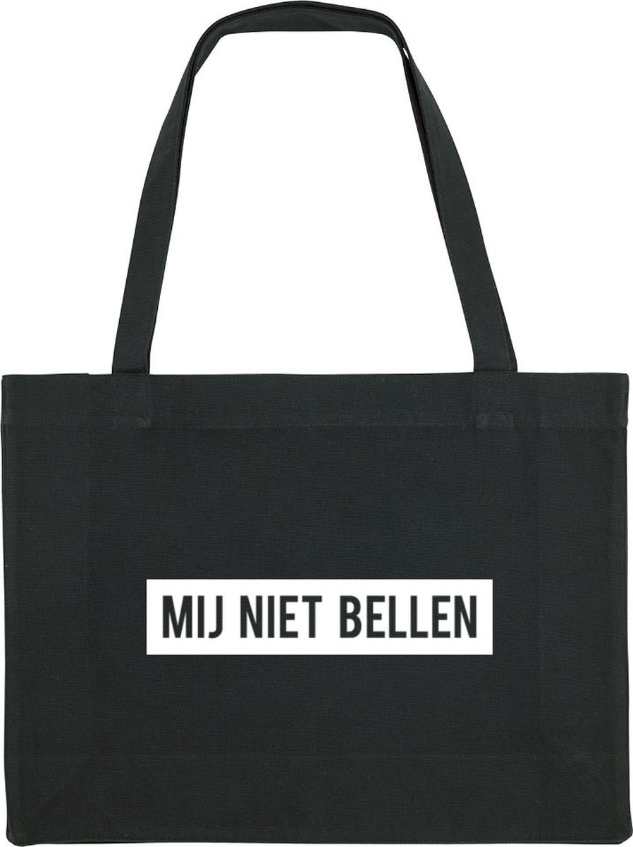 Mij niet bellen Shopping Bag - shopping bag - shopping tas - tas - boodschappentas - cadeau - zwart - grappige tekst - bedrukt