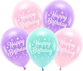 Partydeco - ECO ballonnen - Roze, Mint, Paars 'Happy Birthday 5 stuks (26 cm)