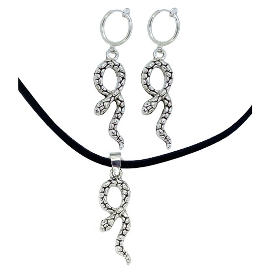 2-Delig- slang- klem oorbellen- Ketting 45 cm- Charme Bijoux