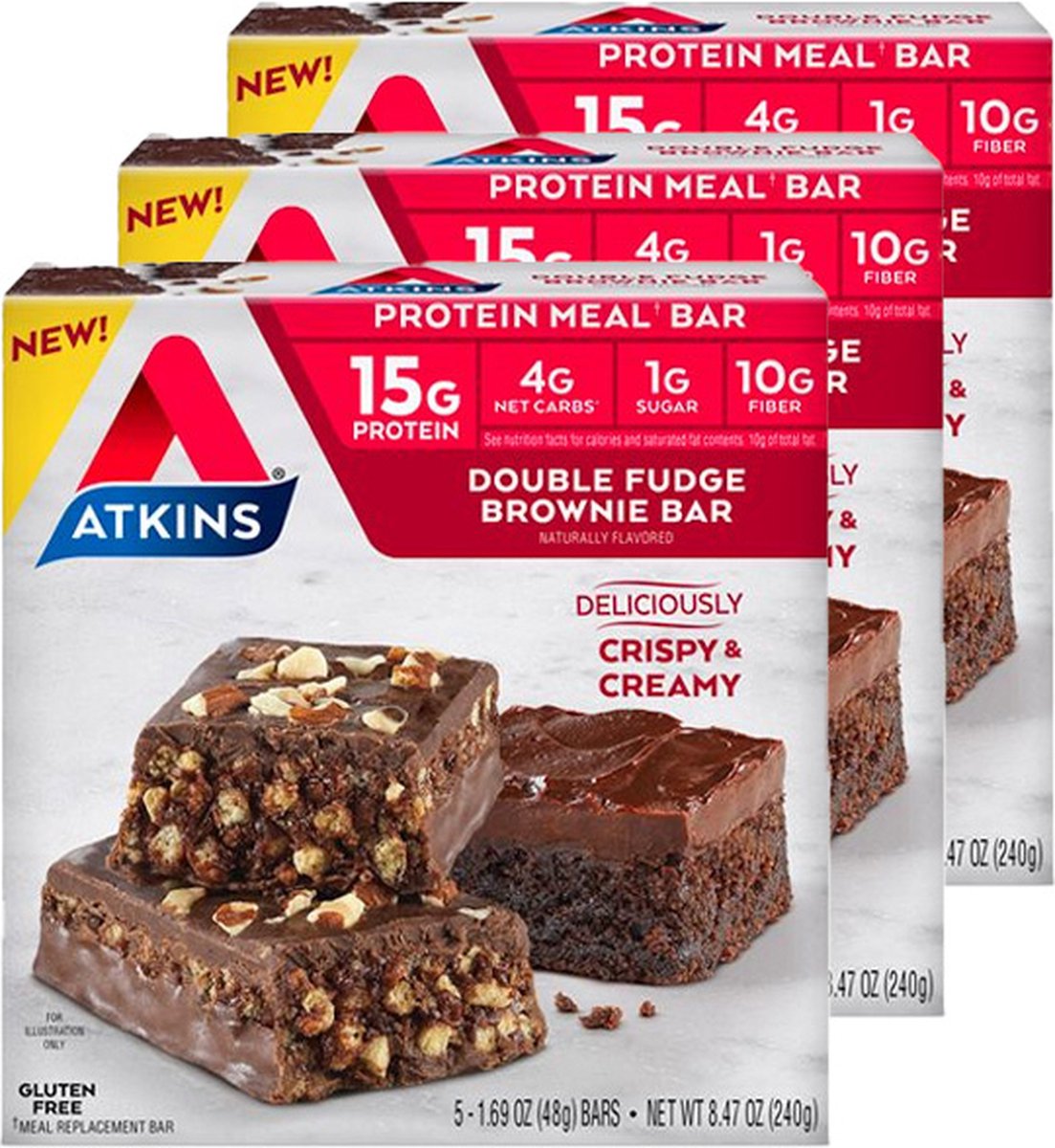 Goedkoopste Atkins | Protein Bar | Double Fudge Brownie Bar | 3 stuks | 3 x 48 gram