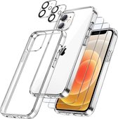 Nuvex Hoesje geschikt voor iPhone 12 mini Transparant - Bundel met 2x Screenprotector + 2x Cameraprotector - Telefoonhoesje met Beschermglas - Case Doorzichtig