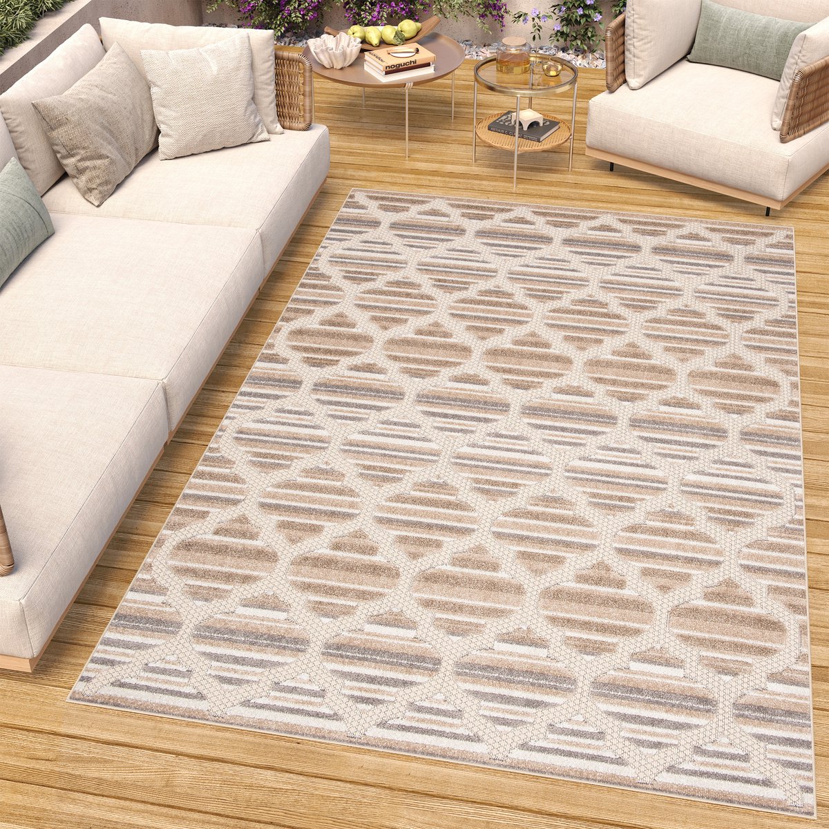 Tapiso Patio Indoor Tapijt Beige Tuintapijt Buitenkleed Modern Buiten Outdoor Maat- 200x300