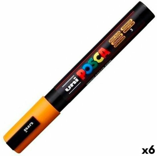 Uni Posca stift met oranje dop en tekst in het zwart en oranje. "ORANGE" is duidelijk zichtbaar.