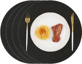 Ronde placemats, 4 stuks, zwart, wasbaar, 34 cm placemats, hittebestendige tafelplacemats voor keuken, diner
