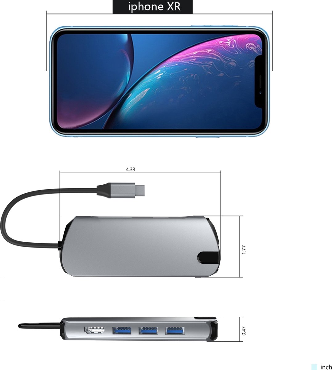USB C Hub 8-in-1 met 4K HDMI, 100W PD, 3x USB 3.0, 1Gbps Ethernet, SD/TF kaartlezer, USB C adapter - Afbeelding 5