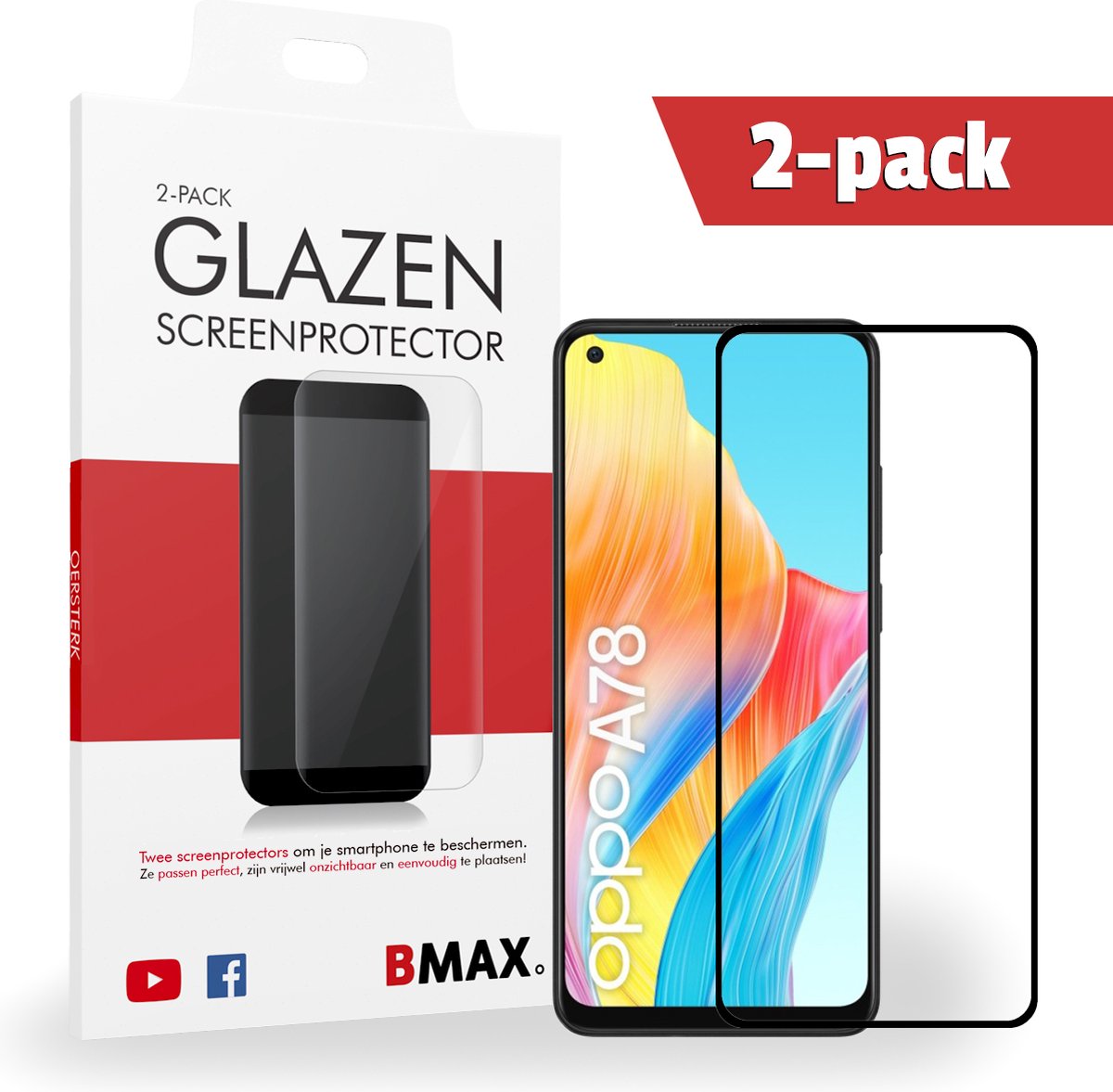 2-pack BMAX Screenprotectors geschikt voor OPPO A78 - Van gehard glas - OPPO screenprotectors - Telefoonaccessoires - Telefonie & Accessoires - Beschermglas - Glazen screenprotectors
