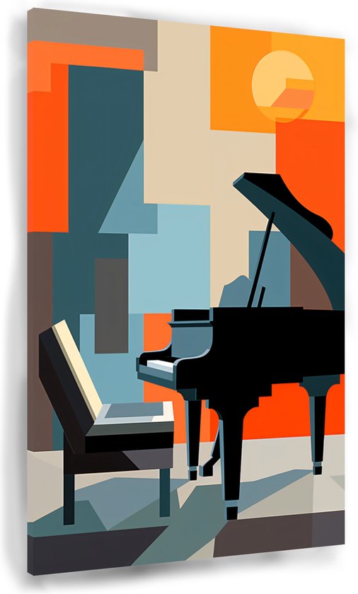 Piano wanddecoratie - Instrument portret - Muurdecoratie Stoel - Wanddecoratie modern - Canvas schilderij woonkamer - Woonaccessoires 50x70 cm