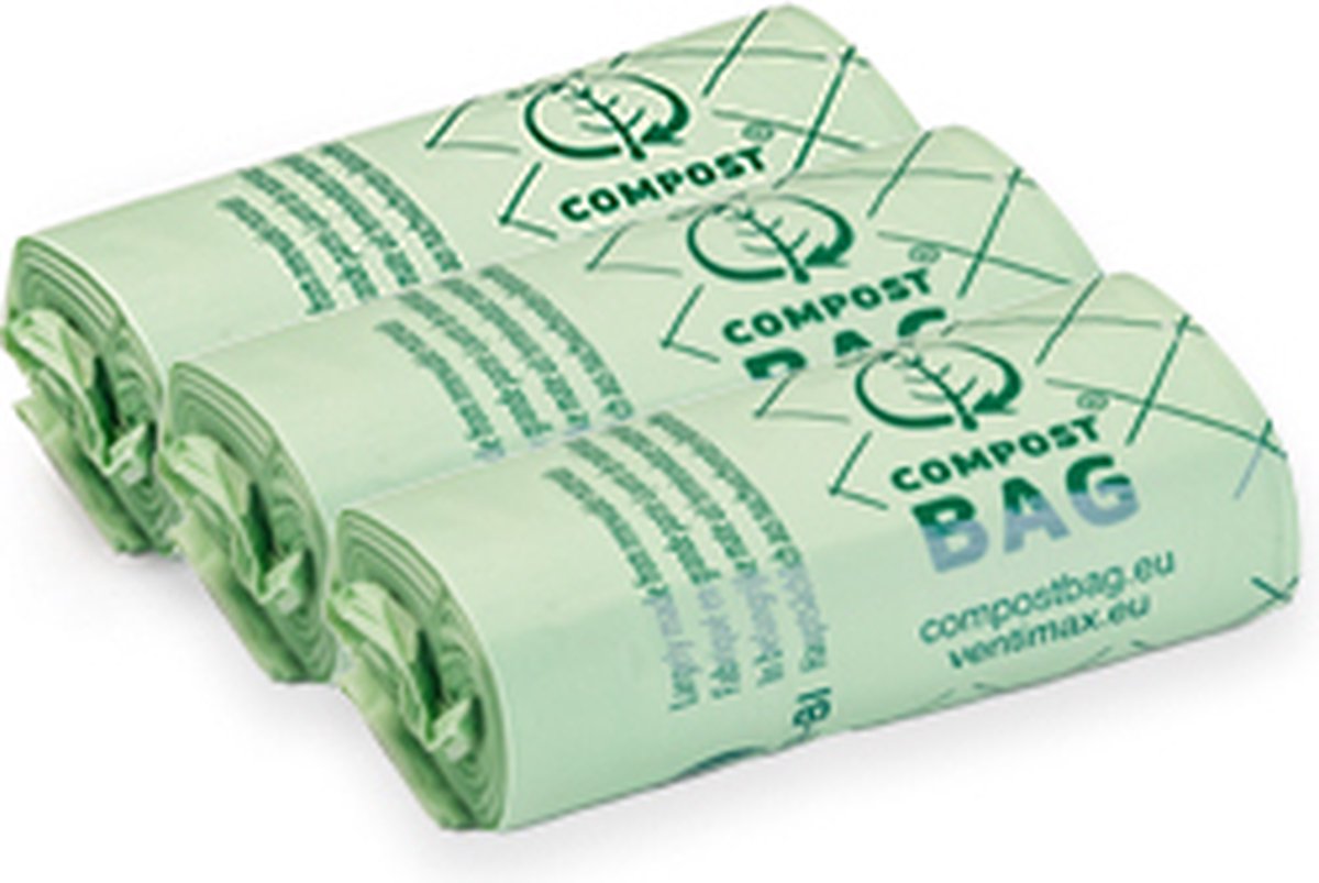 Composteerbare afvalzakjes – 10L - 3 rollen - 60 stuks – Biologisch afbreekbaar – Europees gecertificeerd – Biobased materiaal