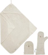 Nifty - Baby Shower Glove met 2-in-1 Badcape en Washandje - Baby Washandje - Lange washand - Badcape 100x100 - Washandje Baby - Biologisch Katoen – Vanille