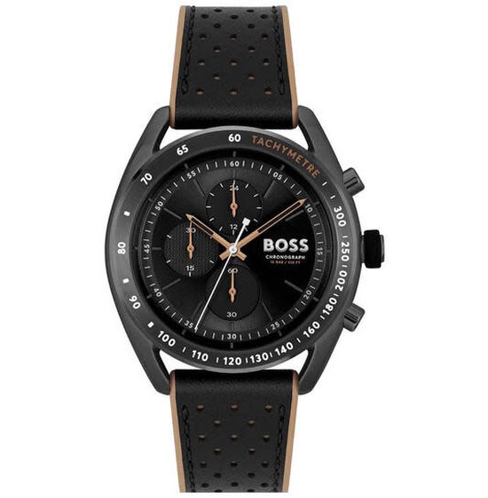 BOSS HB1514022 CENTER COURT Heren Horloge - Mineraalglas - Staal/Leer - Zwart - 44 mm breed - Quartz - Gesp - 10 ATM (zwemmen)
