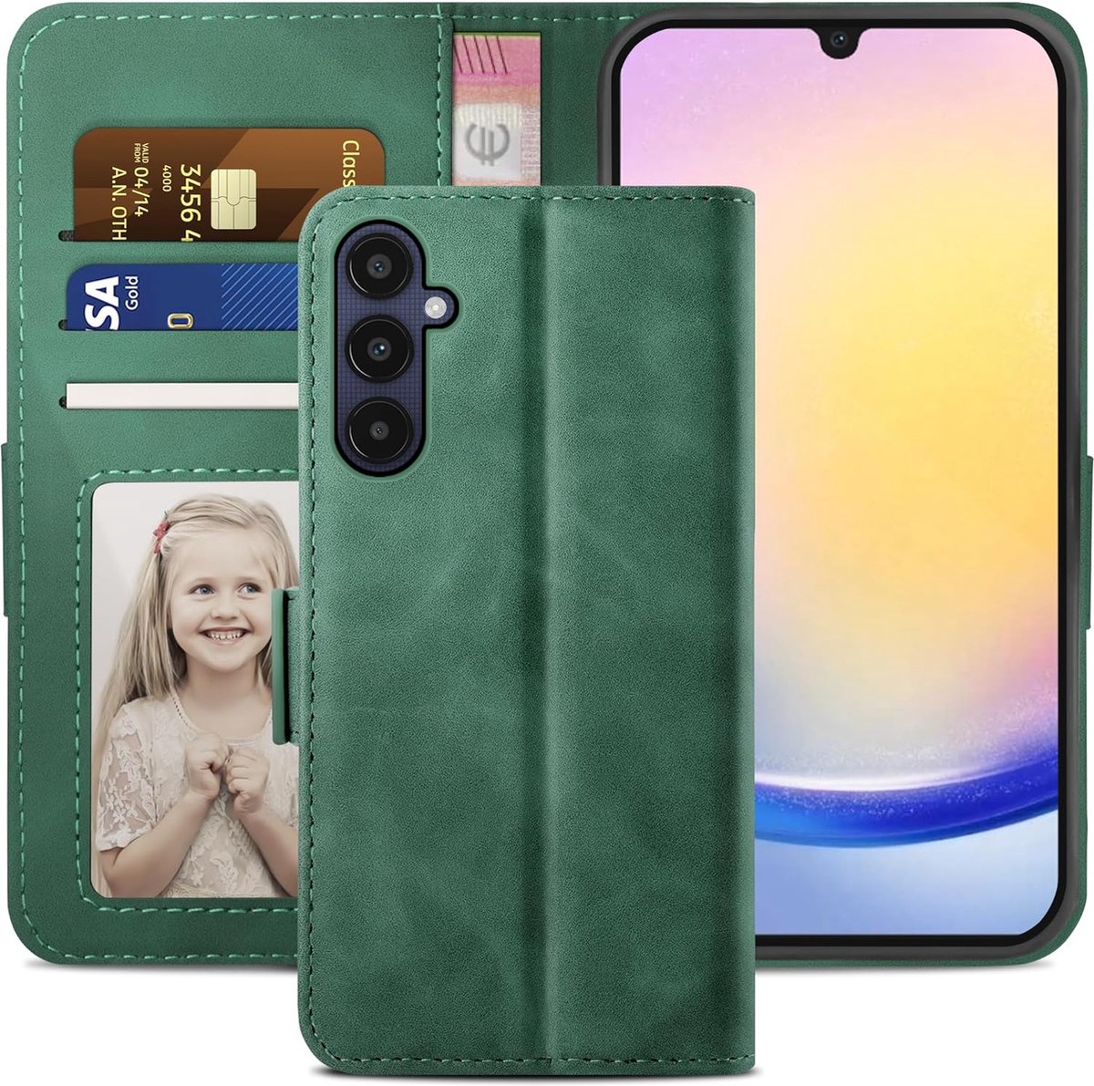 Geschikt voor Samsung Galaxy A25 5G - Klaphoes - Magneetsluiting met Kaartenvak - Book Case - Groen